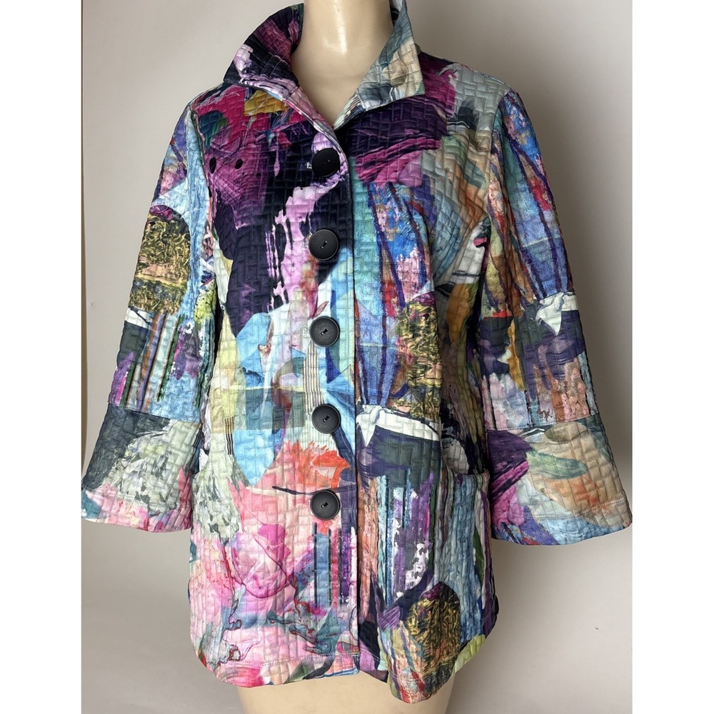 Ali Miles Colorful Jacket Button up Top Abstract Design WEARABLE ART Small